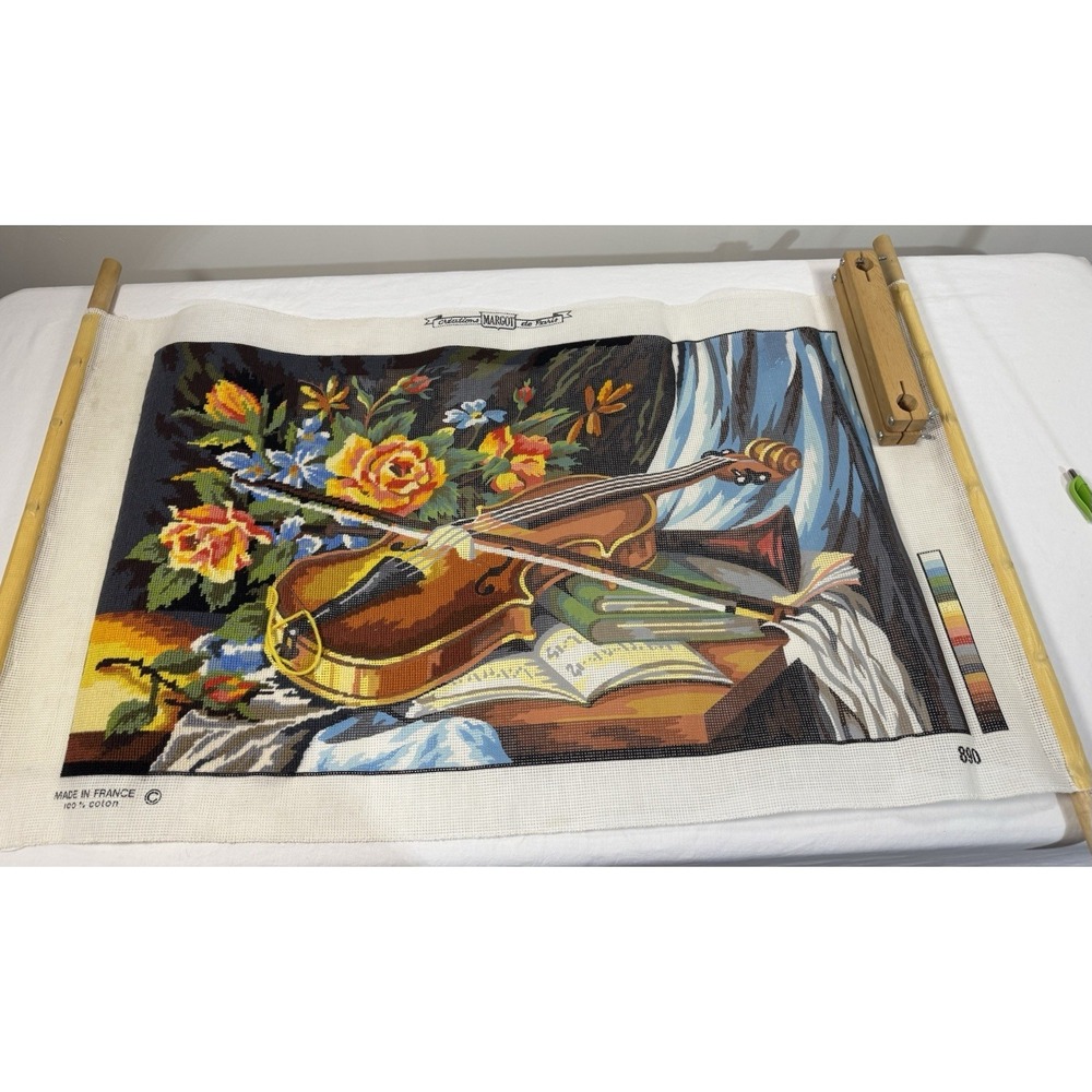 Creations Margot De Paris Cross Stitch Embroidery Fabric France Violin Flowers